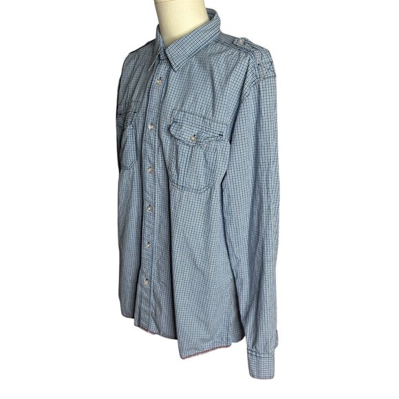 Eighty Eight Button Up Roll Tab Sleeve Shirt XXL Blue Black Checkered Pockets - Picture 3 of 6